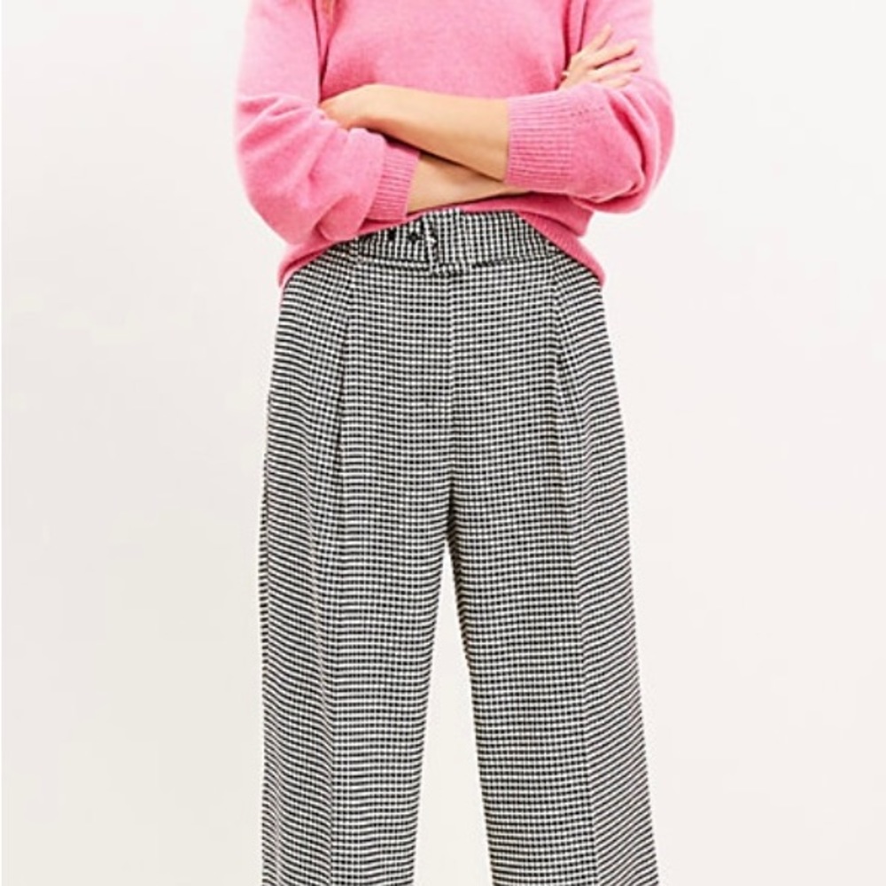 The Loft Belted Wide Leg Pants In Houndstooth 12